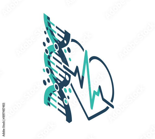 Digital DNA Helix and Healthcare Technology Isometric Vector

