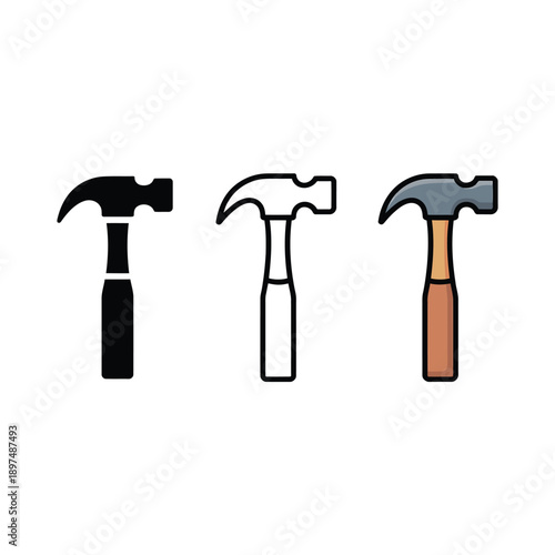Three hammer illustrations showcasing varying levels of detail and color