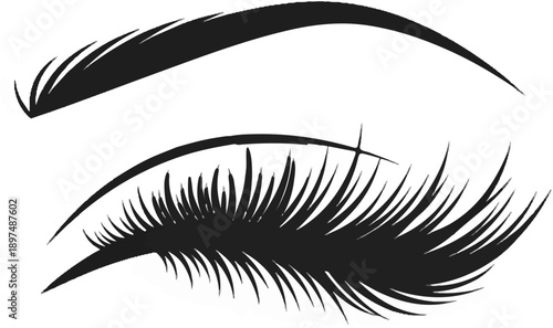 A stylized, minimalist depiction of a closed eye with long, dark lashes and a curved brow