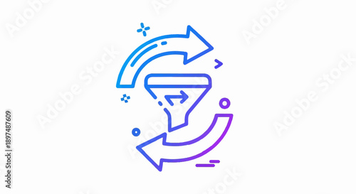 A gradient blue and purple funnel icon with circular arrows indicating a process