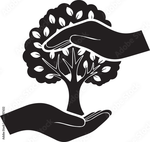 Hands holding small growing tree protecting life nurture environment conservation vector art