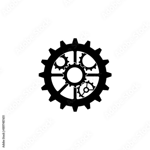 Intricate gear mechanism vector illustration: complex industrial cogwheel system design for engineering, technology, teamwork, and solutions. mechanical process and progress concept.