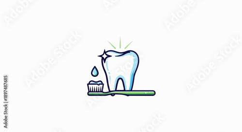 A sparkling white tooth with a toothbrush and toothpaste, symbolizing oral hygiene