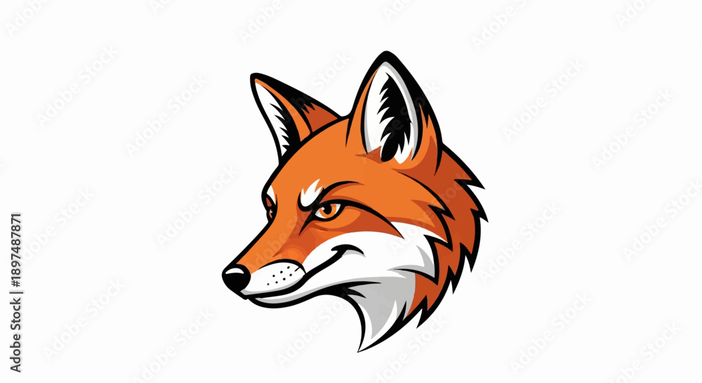 Fototapeta premium Stylized orange fox head with alert eyes and sharp ears on a white background