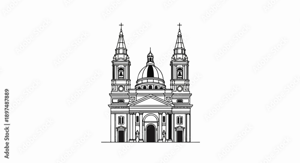 Obraz premium Grand domed structure with twin towers and crosses, a stately facade