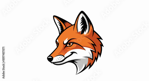 Stylized orange fox head with alert eyes and sharp ears on a white background