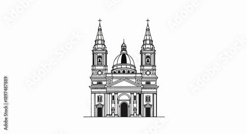 Grand domed structure with twin towers and crosses, a stately facade