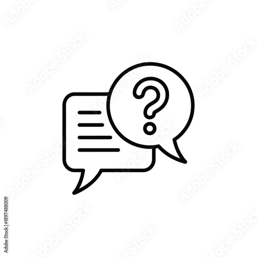 Simple black and white illustration of speech bubbles with a question mark