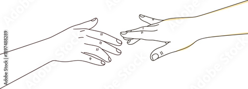 Minimal Line Art Hands Reaching Toward Each Other Symbolizing Connection, Touch, Care, Support, and Human Interaction Concept in Modern Vector Design