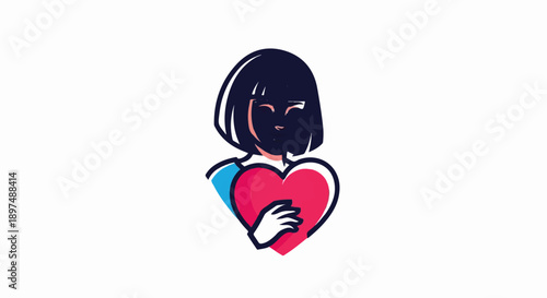 Illustration of a person gently holding a large red heart