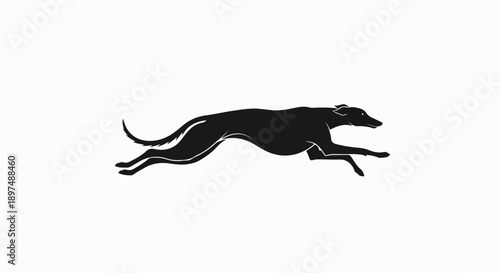 Black silhouette of a graceful canine in full stride, its sleek body extended