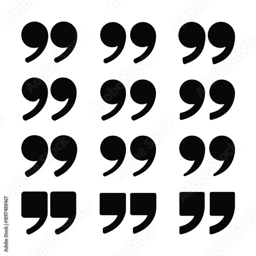 A collection of various quotation marks in a grid pattern. isolated on white background, Vector, illustration