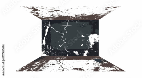 Abstract rendering of cracked, textured walls and floor within an implied cubic space