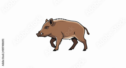 A brown wild boar walks, its tusks visible, with a thick outline