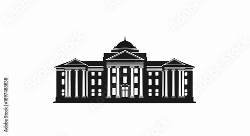 Silhouette of a classical building with a dome and columns