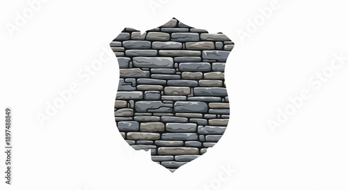 Shield shape filled with gray and tan rough stone masonry