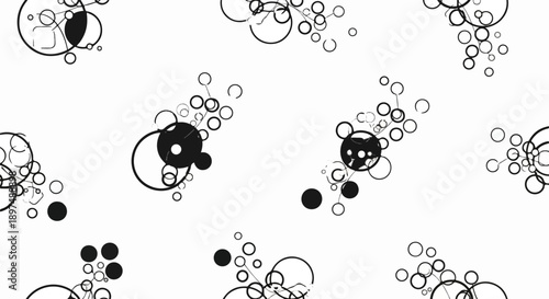 Abstract composition of interconnected circles and dots, varying in size and thickness