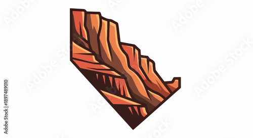 Stylized illustration of layered reddish-orange rock formations with dark outlines