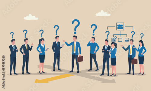 Choose career choice, decide the right or wrong direction, opportunity challenge, confusion or thinking to find the way concept, confused businessman choosing direction