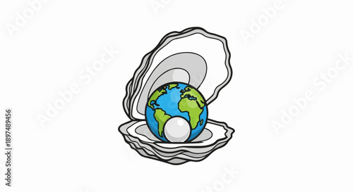 A stylized depiction of Earth as a pearl cradled within an open oyster shell