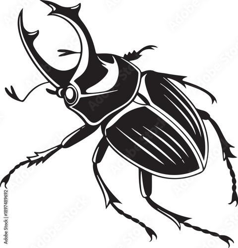 High-end black beetle silhouette vector, geometric form, modern minimalist design, smooth curves, flawless edges, isolated flat element, transparent background, premium stock