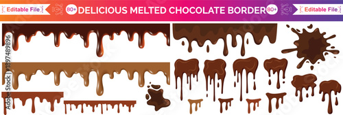 Chocolate background of Modern poster, dynamic splashes and drops. Vector illustration in a flat style of minimalism