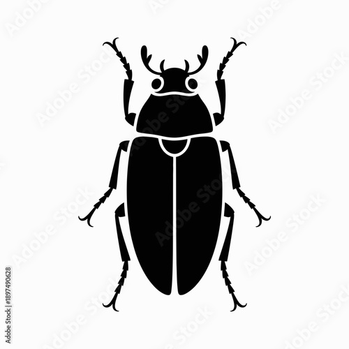 Simple black silhouette of a dung beetle seen from above, isolated on a clean white background. Vector illustration for nature or concepts.