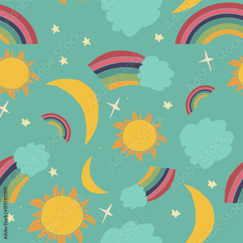 rainbow and sun seamless pattern for kids design