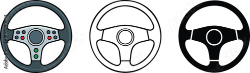 Steering wheel silhouette & Outline and illustration set isolated on transparent background