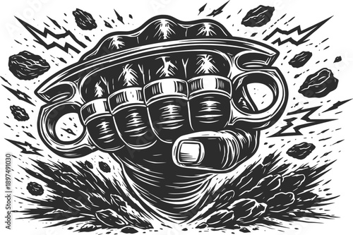 Explosive Power Fist Punch Illustration with Dynamic Impact Style.