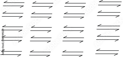 Black double-headed arrows in opposite directions on white background - a graphic design element for communication, connection, and duality.