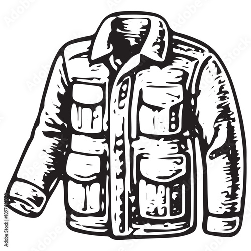 Outdoor Utility Jacket Illustration – Adventure Clothing Hand Drawn Icon