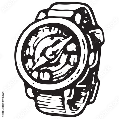 Compass Watch Illustration – Adventure Navigation Hand Drawn Icon