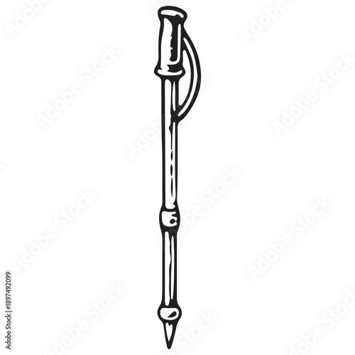 Trekking Walking Stick Illustration – Hiking Support Hand Drawn Icon