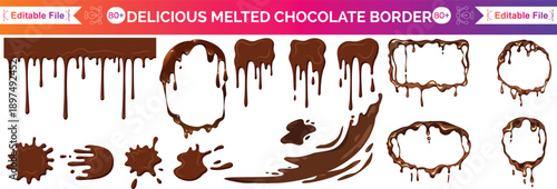 Chocolate background of Modern poster, dynamic splashes and drops. Vector illustration in a flat style of minimalism