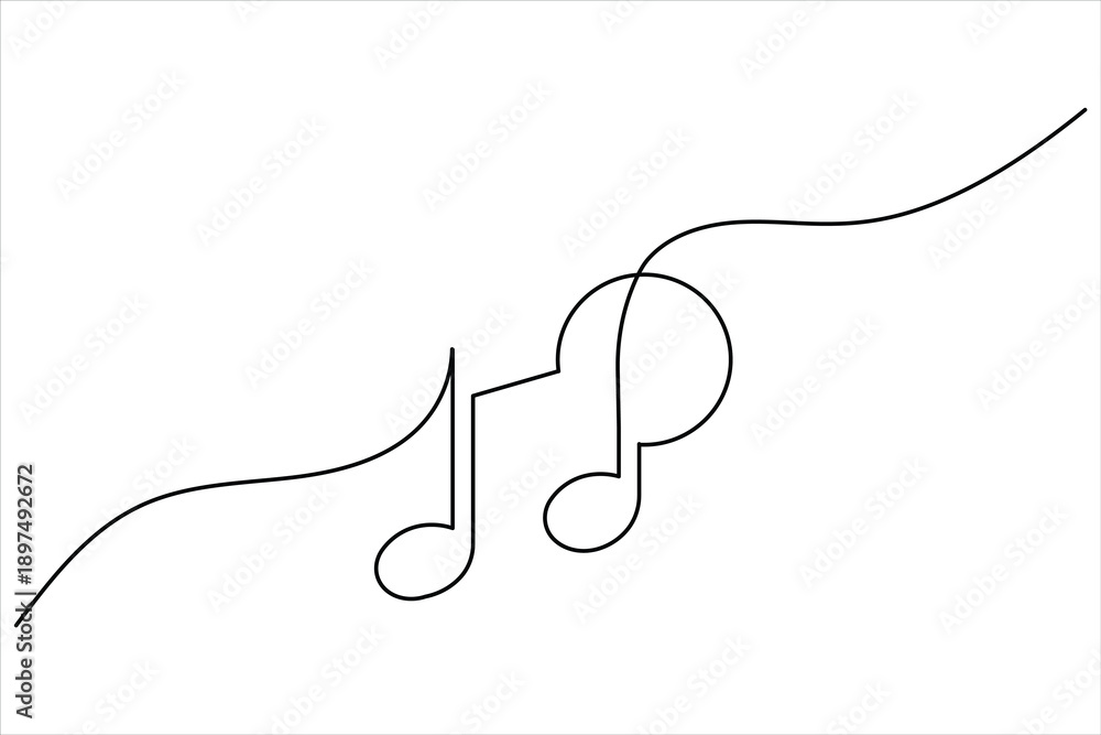 Obraz premium Minimal continuous line music notes abstract melody symbol for modern creative design and decoration