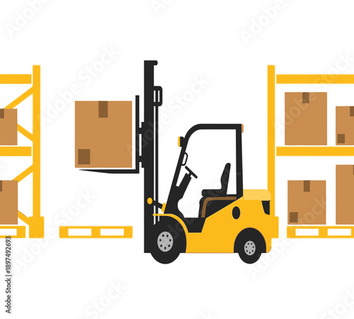 Logistics Forklift and Warehouse Box Delivery Vector Illustration
