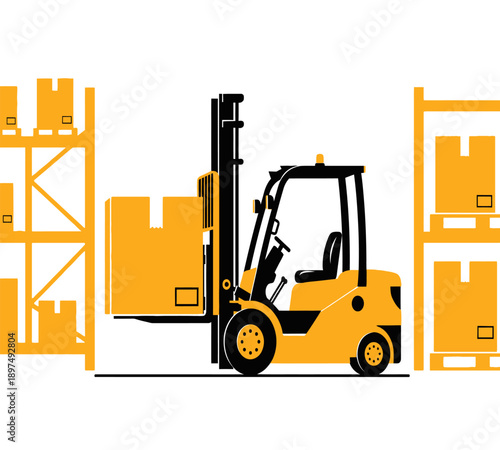 Logistics Forklift and Warehouse Box Delivery Vector Illustration
