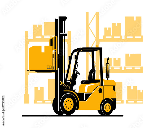 Logistics Forklift and Warehouse Box Delivery Vector Illustration
