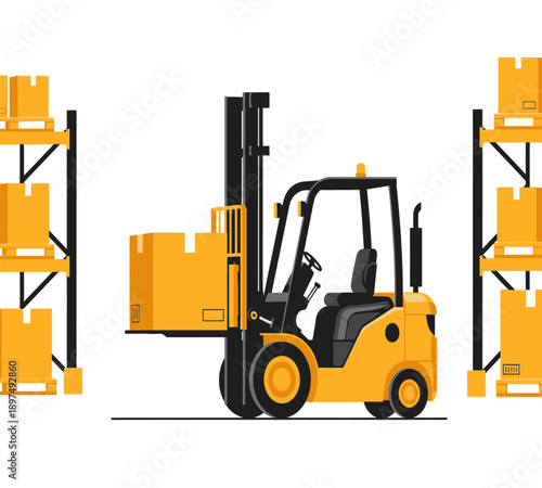 Logistics Forklift and Warehouse Box Delivery Vector Illustration

