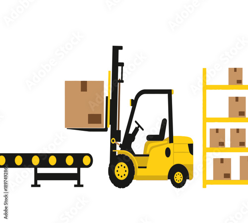 Logistics Forklift and Warehouse Box Delivery Vector Illustration
