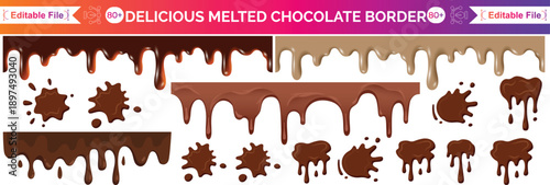 Chocolate background of Modern poster, dynamic splashes and drops. Vector illustration in a flat style of minimalism