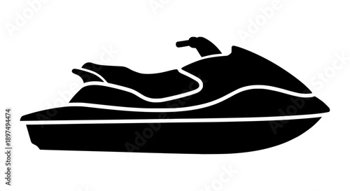 Jet ski silhouette vector graphic featuring a sleek personal watercraft for summer water sports and recreational boating adventures.