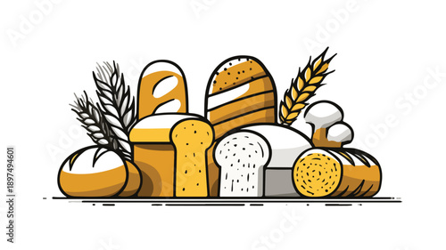 Bread Design Concept Vector with Outline Isolated on White Background