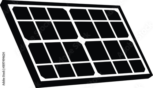 Black solar panel vector icon illustration isolated on transparent background, renewable energy and sustainable power