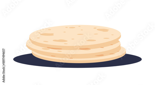 Pile of traditional thin flour tortillas stacked on a dark blue plate for a delicious mexican meal or culinary concept.