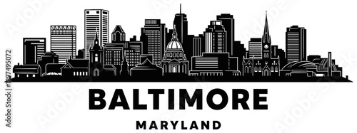 Konstfotografi Baltimore Skyline Silhouette: Maryland Cityscape, Historic and Modern Architectu