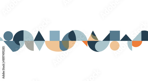 Abstract Geometric Pattern with Circles and Triangles in Blue and Orange.