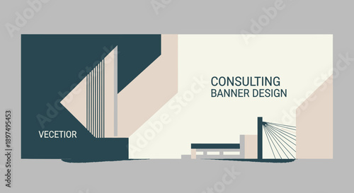Modern Consulting Banner Design with Abstract Geometric Shapes and Lines.