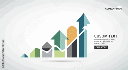 Upward trending bar graph with arrows indicating growth and progress.
